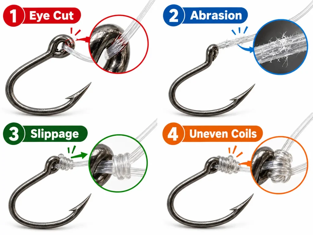 ommon fishing hook connection failure points.